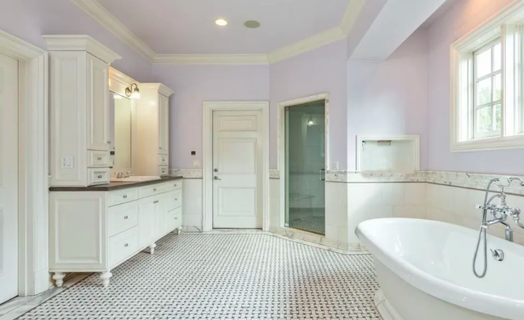 The bathroom and its insulated shower