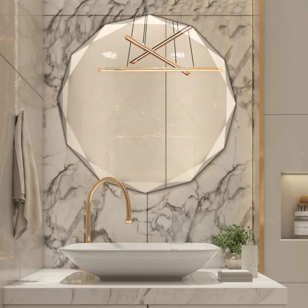 Frameless bevelled wall mirror